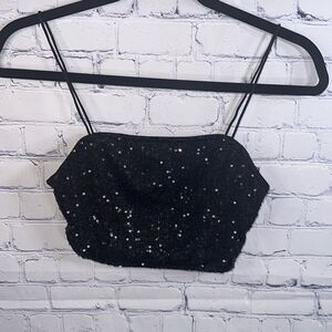 ✨ Princess Polly Black Sequined Crop Top - Size 4 - Excellent Condition